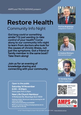 Restore Health: Community Info Night flyer